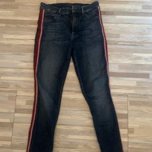 Mother Jeans. Skinny, high waisted. Red and pink glitter looking stripes.1. #A17